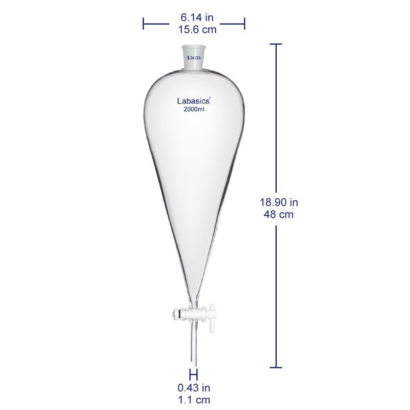 Labasics Conical Separatory Funnel, 2000 ml Heavy Wall Borosilicate Glass Separating Funnel with 24/29 Joints and PTFE Stopcock - Image 2